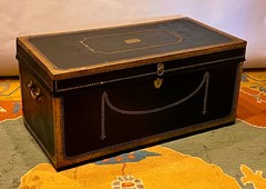 Large Camphor Wood & Leather Campaign Trunk