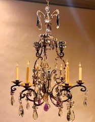 Belle Epoque Louis XV Style 9-Light Gilt Iron & Crystal Chandelier